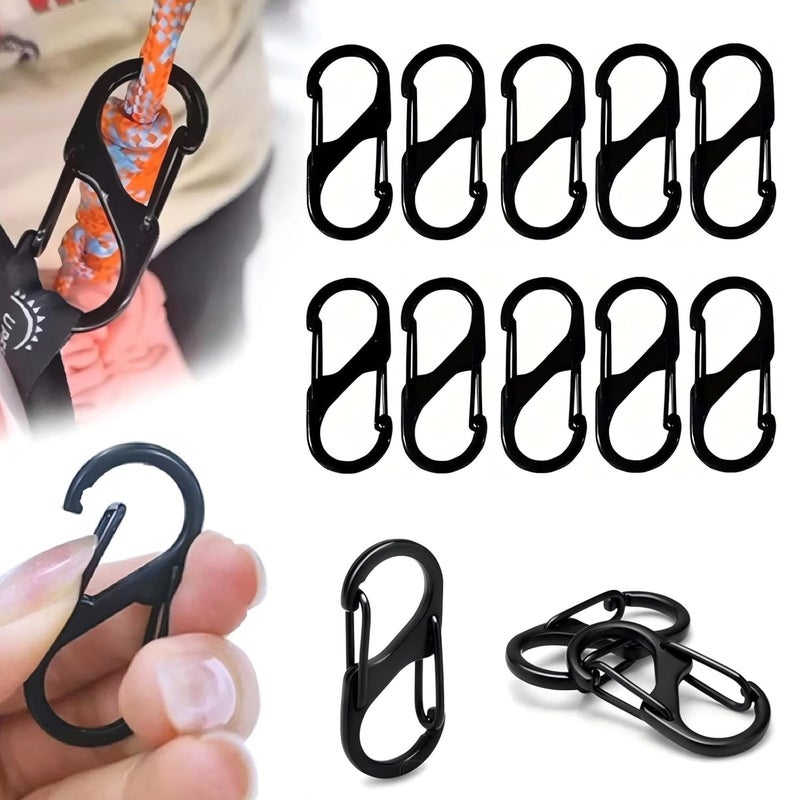 Sunkizzrs ® كارابينر مزدوج الخطاف (60 مم، عبوة من 10) - خطافات تصميم سريع الإطلاق لحامل المفاتيح - خطافات متعددة الاستخدامات - مشابك كارابينر من سبيكة الزنك ضد السرقة لحقائب الظهر، التخييم، البستنة، الهواء الطلق - Image 1