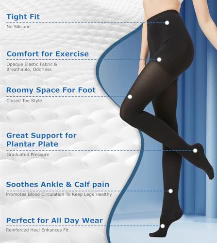 MGANG Medical Compression Pantyhose for Women Men Closed Toe Opaque Waist High Compression Circulation Leggings 1520 mmHg Firm Support Compression Hose for Varicose Veins Edema DVT Black M - Image 5