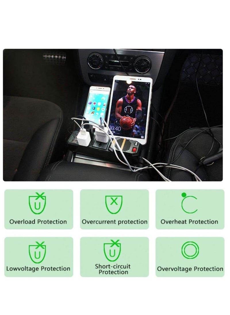 200W Car Inverter 12V to 220Volt DC to AC Converter 4 USB 3.1A Charger Wave Auto Adapter Voltage Transformer 12V