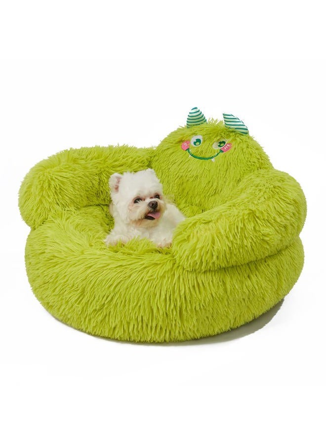 SKDK Calming Donut Pet Bed, Plush Anti-Anxiety Dog & Cat Bed for Small Pets, Soft Indoor Cuddler Bed with Non-Slip Bottom, Medium (24"x24"x14"), Green - Image 1