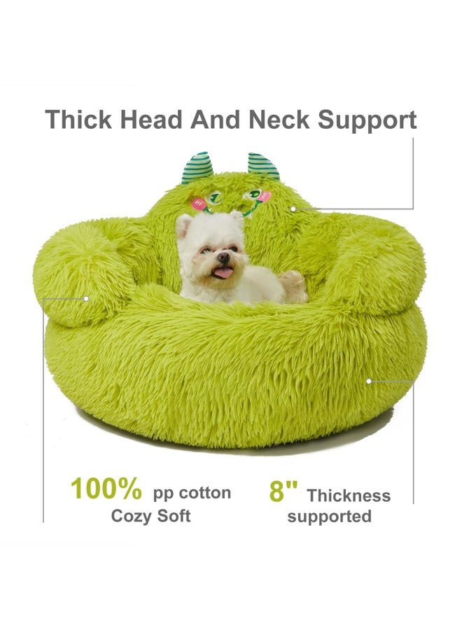 SKDK Calming Donut Pet Bed, Plush Anti-Anxiety Dog & Cat Bed for Small Pets, Soft Indoor Cuddler Bed with Non-Slip Bottom, Medium (24"x24"x14"), Green - Image 2