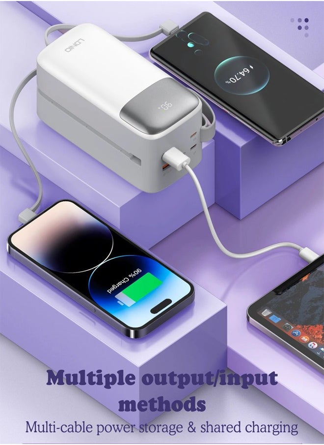 LDNIO - 50000mAh Power Bank 2USB-A Fast Charging Power Banks smart LED Display with in-Built Type C and lighting Charging Cable White - Image 1