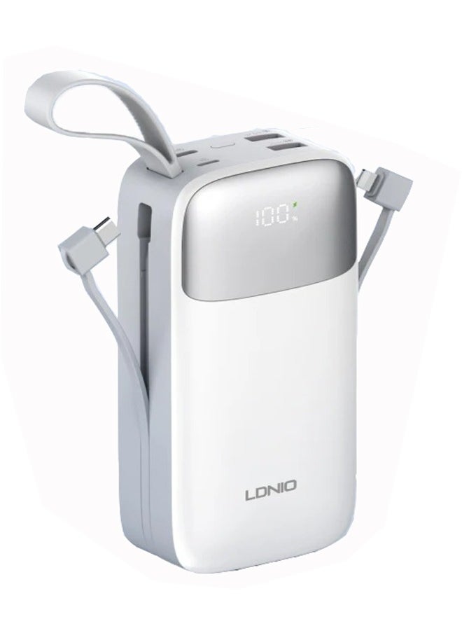 LDNIO - 50000mAh Power Bank 2USB-A Fast Charging Power Banks smart LED Display with in-Built Type C and lighting Charging Cable White - Image 1