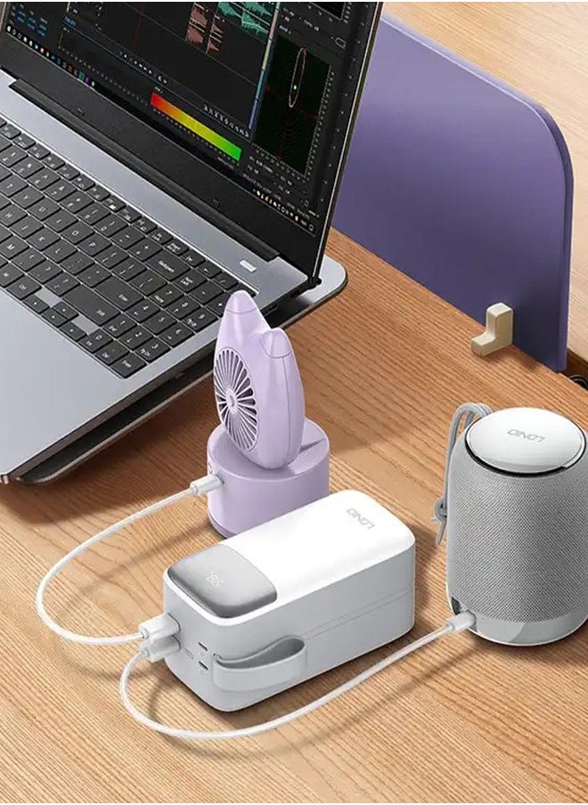 LDNIO - 50000mAh Power Bank 2USB-A Fast Charging Power Banks smart LED Display with in-Built Type C and lighting Charging Cable White - Image 1