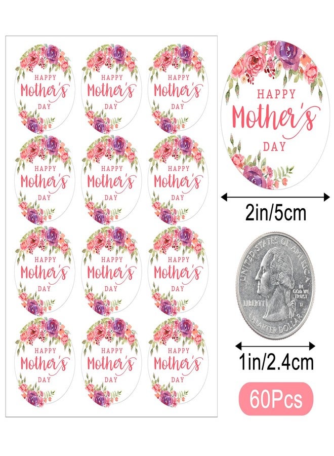 Anwyll Mothers Day Gift Stickers - Happy Mother's Day Stickers 60Pcs 2’’ Floral Best Mom Thank You Gift Sticker Self Adhesive Mothers Day Seal Label Sticker for Envelope Card Flower Present Wrapping - Image 2