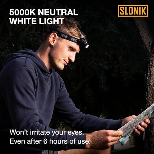 Slonik مصباح رأس SLONIK القابل لإعادة الشحن - 1000 لومن LED مصباح رأس قابل لإعادة الشحن عبر USB - مصباح رأس مقاوم للماء IPX4 مع شعاع ضوء ساطع بطول 60 قدم - معدات التنزه والتخييم في الهواء الطلق، أسود - مصباح رأس LED - Image 2