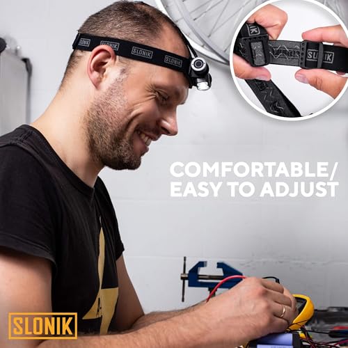 Slonik مصباح رأس SLONIK القابل لإعادة الشحن - 1000 لومن LED مصباح رأس قابل لإعادة الشحن عبر USB - مصباح رأس مقاوم للماء IPX4 مع شعاع ضوء ساطع بطول 60 قدم - معدات التنزه والتخييم في الهواء الطلق، أسود - مصباح رأس LED - Image 3
