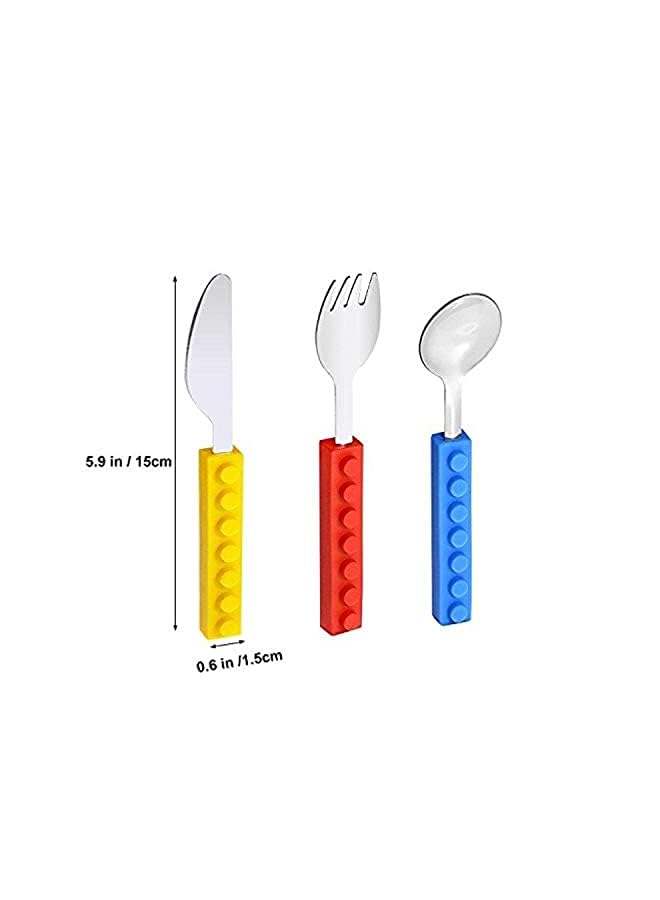 Raxoom Stack Kids Interlocking Brick Utensils Building Blocks 3 Cutlery Set Spoon Fork And Knife Stainless Steel Utensils Set - Image 3
