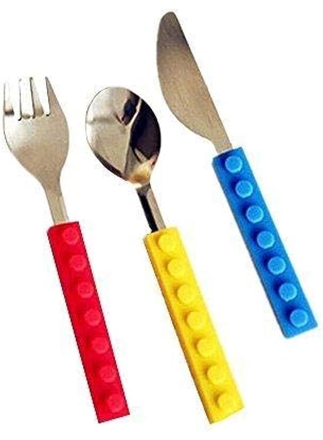 Raxoom Stack Kids Interlocking Brick Utensils Building Blocks 3 Cutlery Set Spoon Fork And Knife Stainless Steel Utensils Set - Image 1
