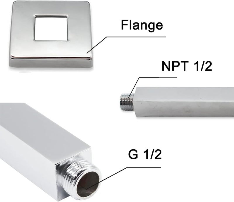 KATAIS Chrome 4 inch Straight Shower Arm, Ceiling Mount Square Shower Head Extension Arm with Flange, for Fixed Shower Head & Handheld Showerhead - Image 3