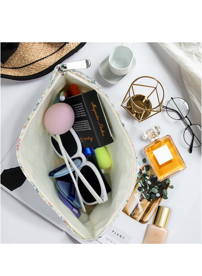 KASTWAVE Makeup Bag for Women, Flower Cosmetic Bag, Large Capacity Canvas Makeup Pouch with Zipper, Personalized Small Makeup Bag for Women Zipper Pouch Organizer Bags Gift Idea - Image 4