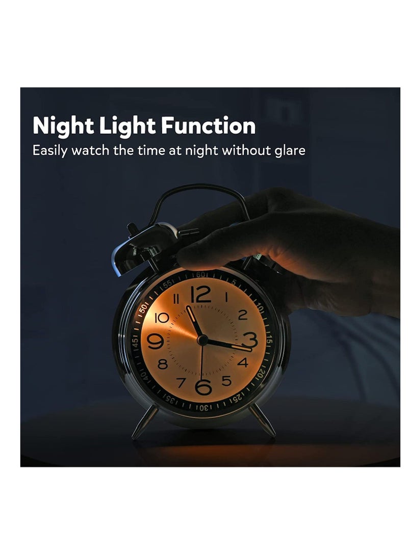 NIBEMINENT Loud Alarm Clock for Heavy Sleepers Adults, Retro 4 Inch Silent Non-Ticking Quartz with Backlight, Twin Bell Analog Kids Clocks Bedrooms Bedside Silver - Image 2