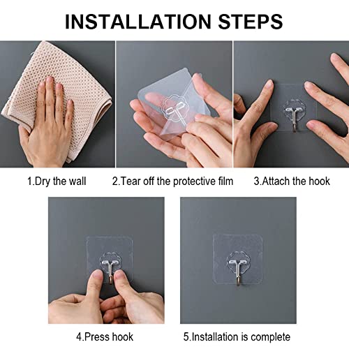 LYDL Adhesive Hooks Kitchen Wall Hooks Heavy Duty 13.2lb(Max) Nail Free Sticky Hangers with Stainless Hooks Reusable Utility Towel Bath Ceiling Hooks (15) - Image 4