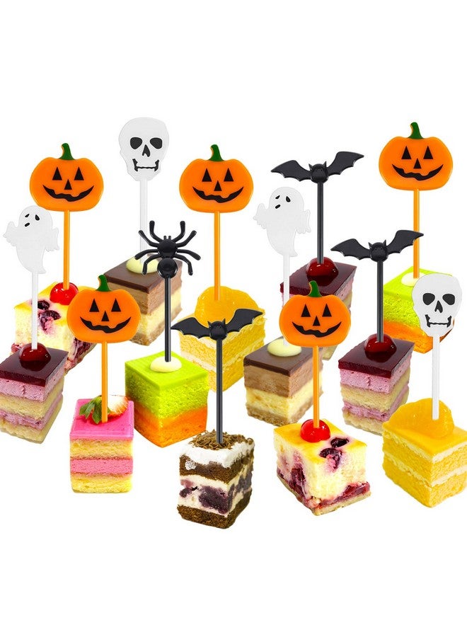 Tatuo 50 Pieces Plastic Halloween Toothpicks Halloween Cupcake Topper Cake Decorations Picks Ghost Decor for Kids Birthday Themed Party Favors Supplies - Image 1