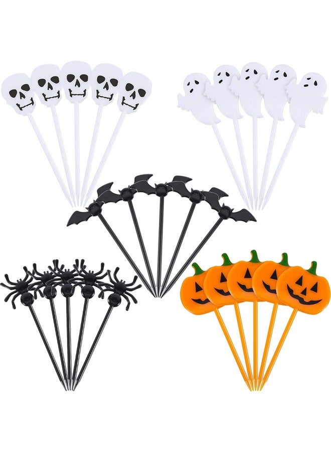 Tatuo 50 Pieces Plastic Halloween Toothpicks Halloween Cupcake Topper Cake Decorations Picks Ghost Decor for Kids Birthday Themed Party Favors Supplies - Image 2