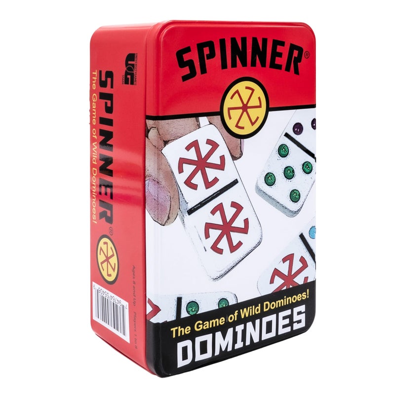 Front Porch Classics Spinner Colored Dot Dominoes Set OnTheGo Travel Storage Tin 2 to 8 Players Ages 8 to 99