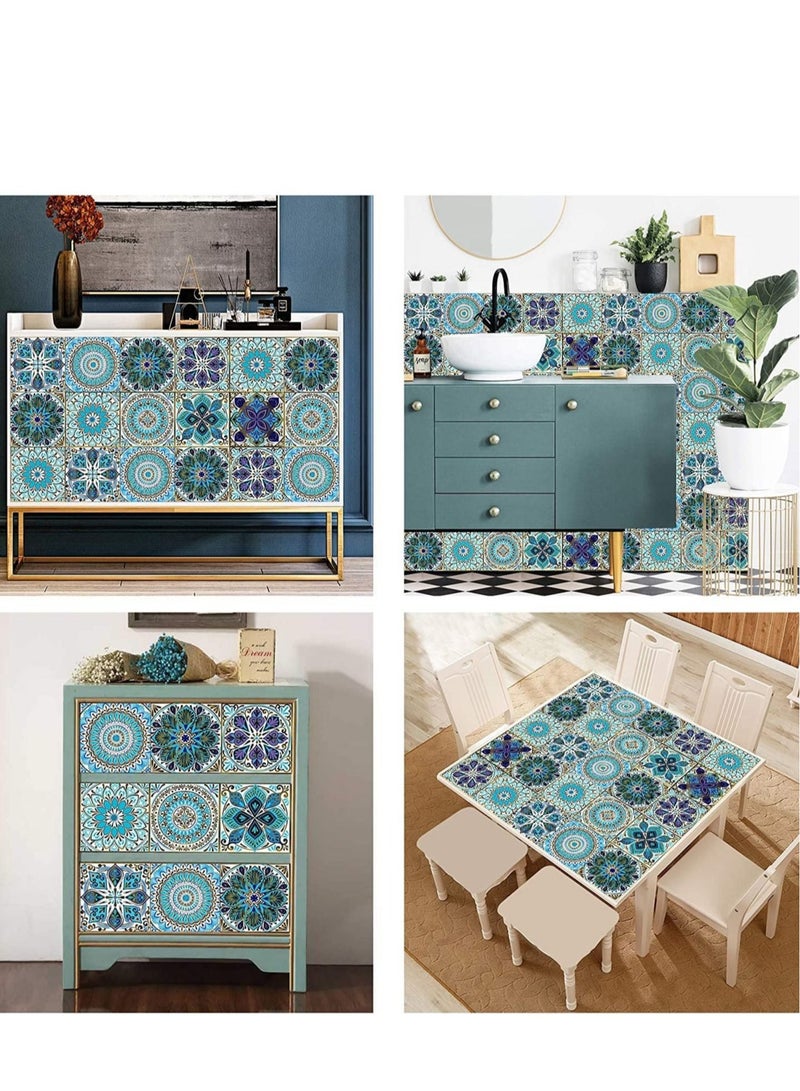 كابتن تيك Tile Sticker Mandala Style, 4x4 Inch(10x10cm) Traditional DIY Murals, Waterproof Oil Proof Removable Decals for Bathroom & Kitchen Backsplash Wall Stickers (MTL-01) 20 PCS KSA | Riyadh, Jeddah - Image 2