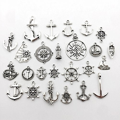 iloveDIYbeads Nautical Charm Collection-50 Pcs Craft Supplies Nautical Ship Wheel Anchor lig Charms Pendants for Crafting, Jewelry Findings Making Accessory For DIY Necklace Bracelet (M066) - Image 4
