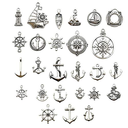iloveDIYbeads Nautical Charm Collection-50 Pcs Craft Supplies Nautical Ship Wheel Anchor lig Charms Pendants for Crafting, Jewelry Findings Making Accessory For DIY Necklace Bracelet (M066) - Image 1