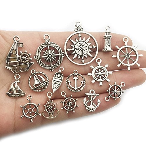iloveDIYbeads Nautical Charm Collection-50 Pcs Craft Supplies Nautical Ship Wheel Anchor lig Charms Pendants for Crafting, Jewelry Findings Making Accessory For DIY Necklace Bracelet (M066) - Image 2