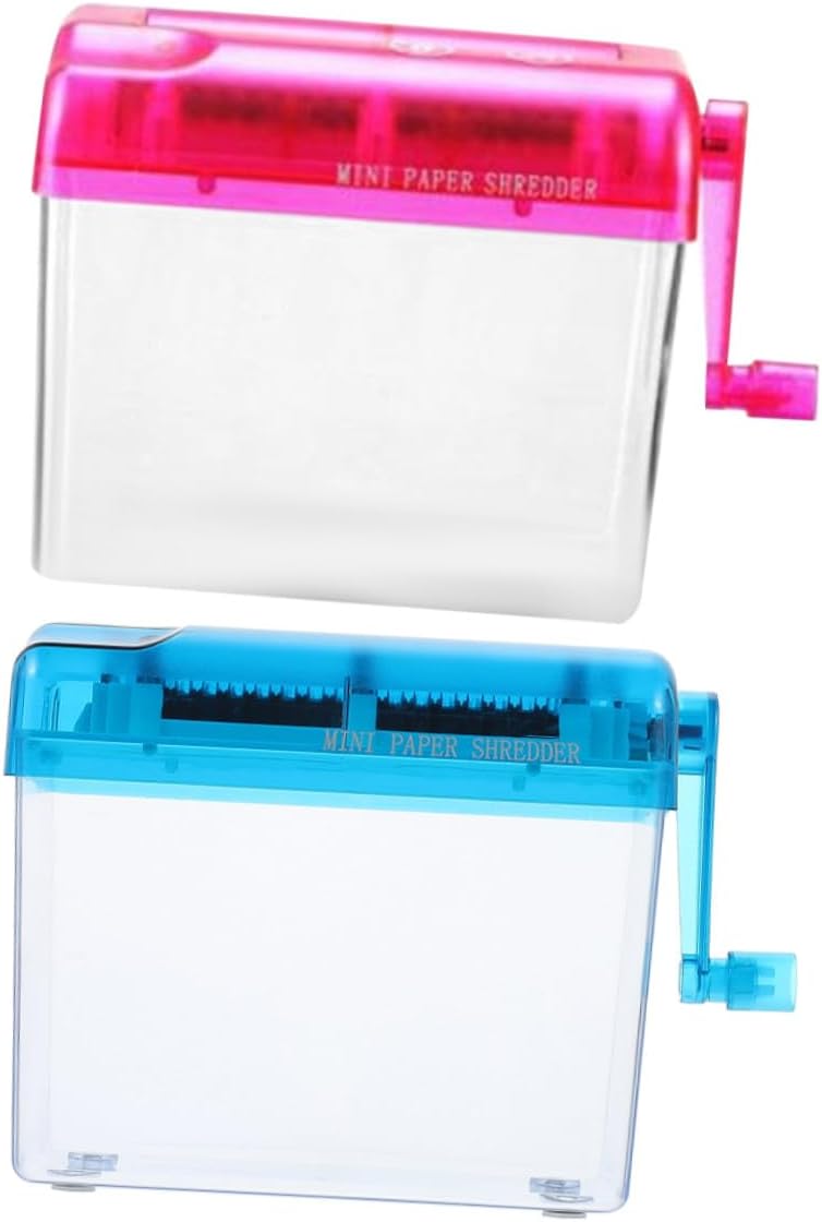 2pcs Portable Mini Handheld Paper Shredder Manual Desktop File Cutter for Home Office Use Non-Electric Security Shredder Lightweight and Compact Pink Blue - Image 1