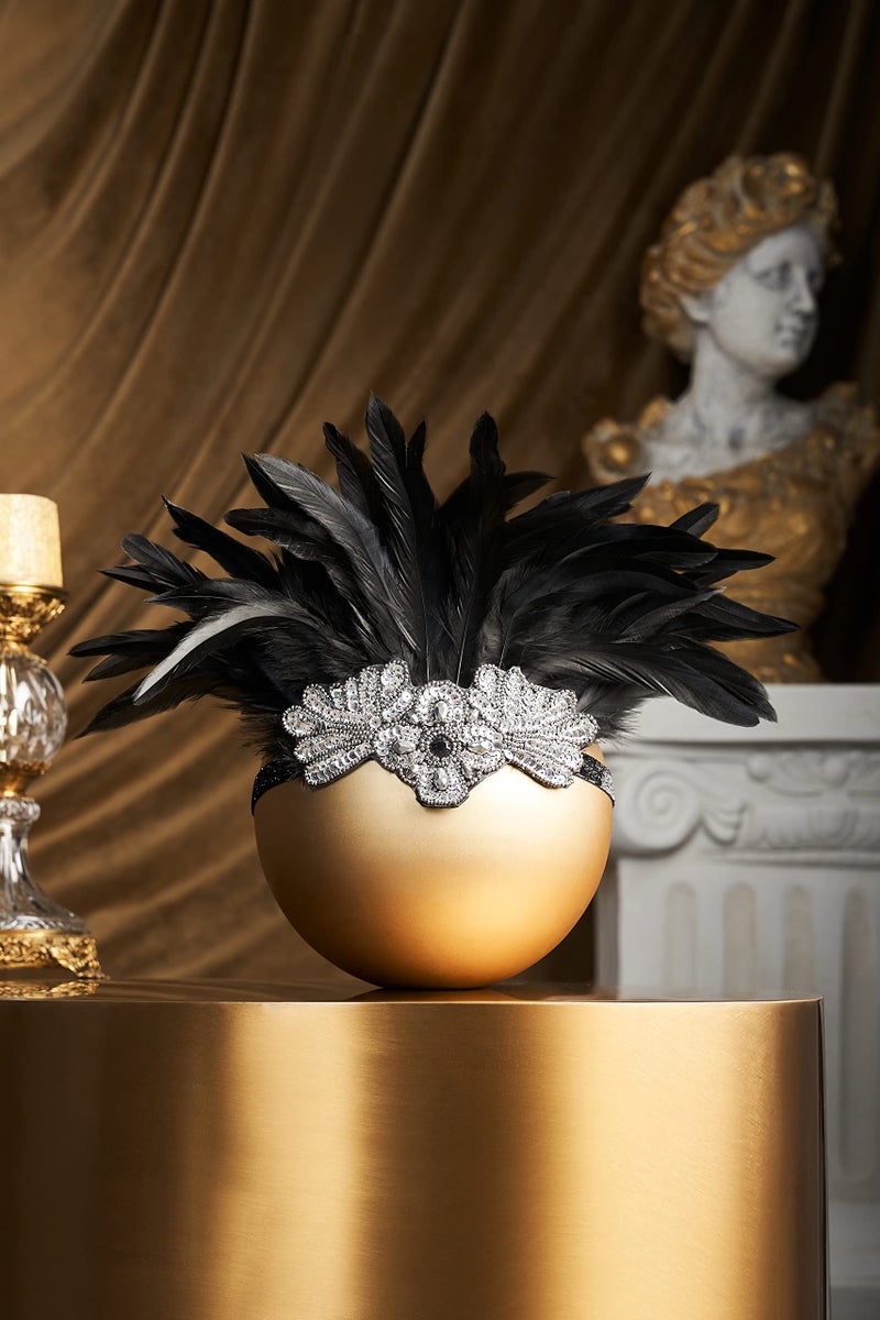 BABEYOND Carnival Feather Headpiece Showgirl Headband Women's Feather Pageant Headband 1920s Flapper Headband (Black) - Image 2
