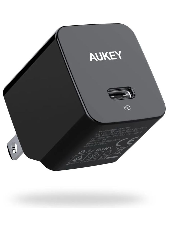أوكي شاحن PA-Y19 بقدرة 30 وات USB C GaN PD3.0 مع وظيفة حماية آمنة من مادة أشباه موصلات الطاقة من الجيل التالي GaN (أسود) - Image 1