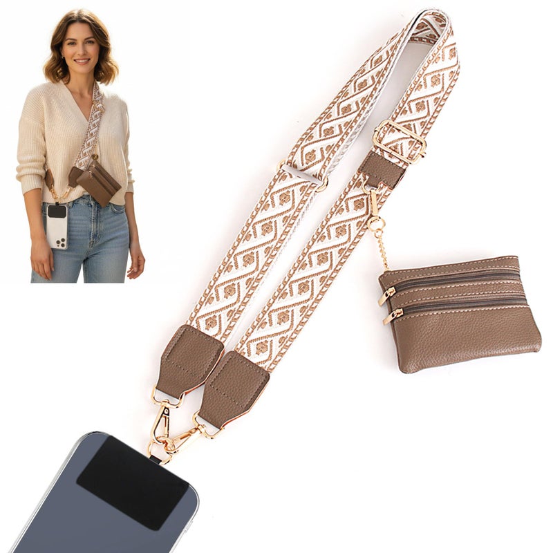 SCINYMC Clip and Go Strap for Phone with Wallet Crossbody, Phone Lanyard Crossbody with Zippered Pouch, iPhone 17 Pro Max Straps with Detachable Wrist for Women/Teacher Gift, Dark Coffee - Image 1