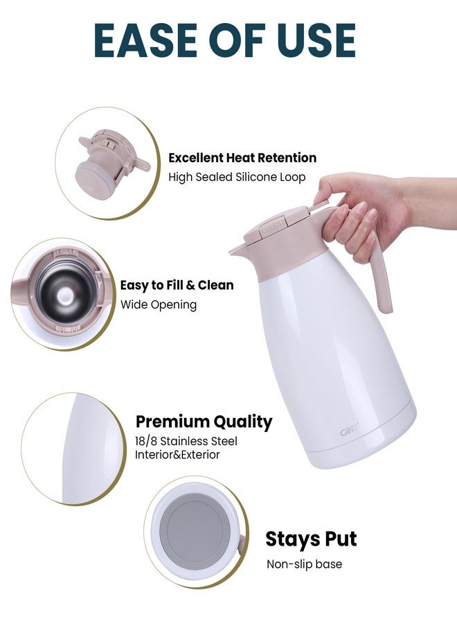 GiNT 2.2L / 74Oz Thermal Coffee Carafe, Insulated Stainless Steel Coffee Carafes for Keeping Hot/Double Walled Vacuum Thermos (White) - Image 3