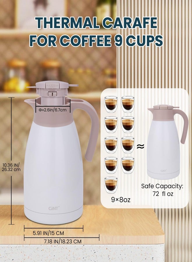 GiNT 2.2L / 74Oz Thermal Coffee Carafe, Insulated Stainless Steel Coffee Carafes for Keeping Hot/Double Walled Vacuum Thermos (White) - Image 4