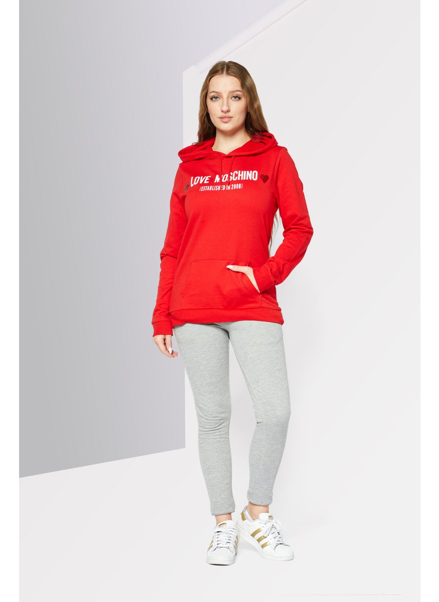 Love Moschino Women Hooded Neck Graphic Sweatshirt, Red  - Image 2