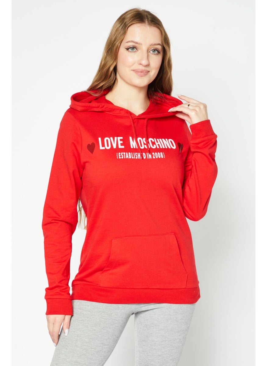 Love Moschino Women Hooded Neck Graphic Sweatshirt, Red  - Image 1