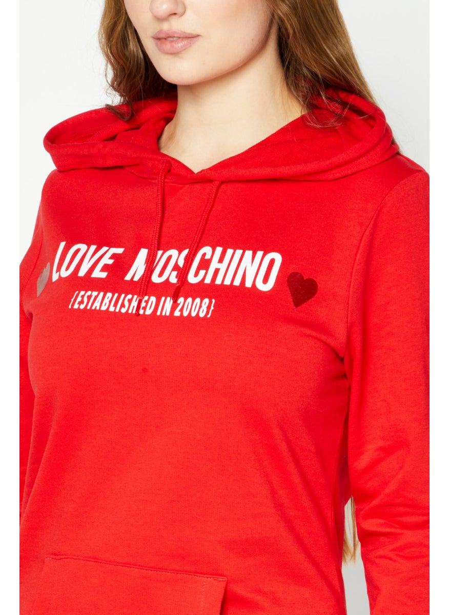 Love Moschino Women Hooded Neck Graphic Sweatshirt, Red  - Image 3