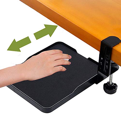 FUZADEL Ergonomic Mouse Tray Desk Attachment Mouse Platform Slide Out Extension Clamp On Wrist Rest Pad Under Desk Shelf (Black) - Image 1