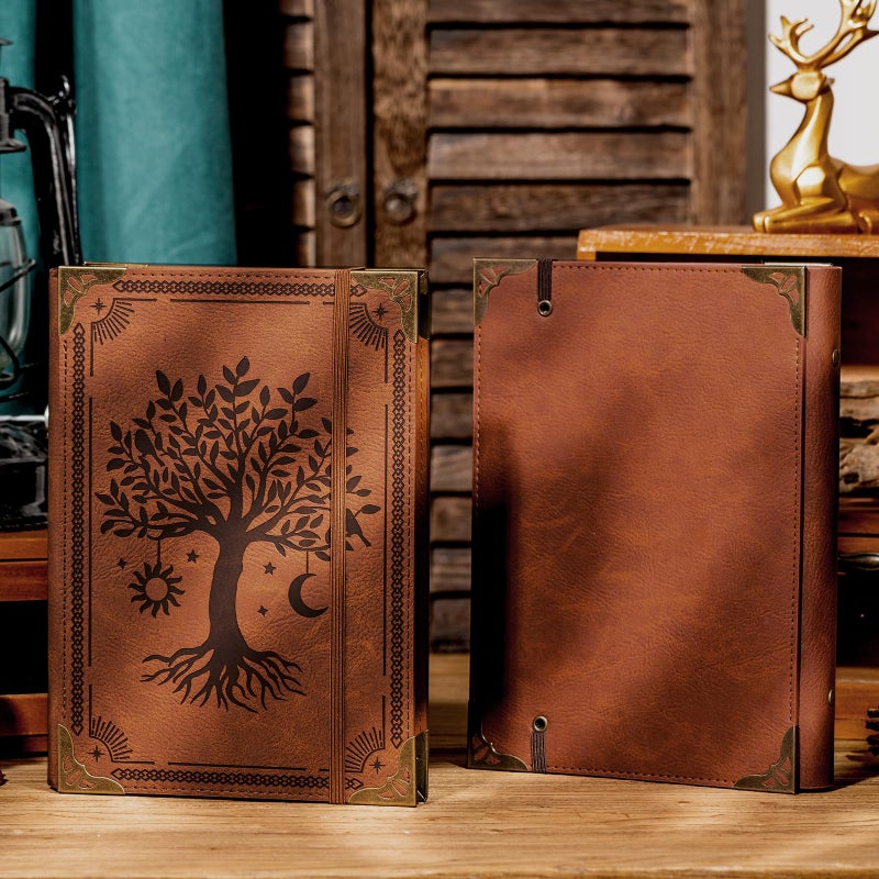 Ovesmusl PU Leather A5 Binder 6 Ring Refillable Journal Cover No Refill Paper A5 Planner Binder Loose Leaf Binder for Notebook 5.7â€x8.3â€ with Elastic Closure, Brown Tree - Image 2