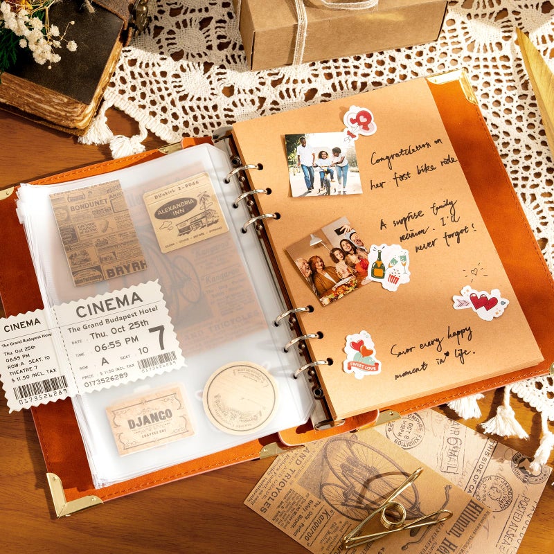Ovesmusl PU Leather A5 Binder 6 Ring Refillable Journal Cover No Refill Paper A5 Planner Binder Loose Leaf Binder for Notebook 5.7â€x8.3â€ with Elastic Closure, Brown Tree - Image 4
