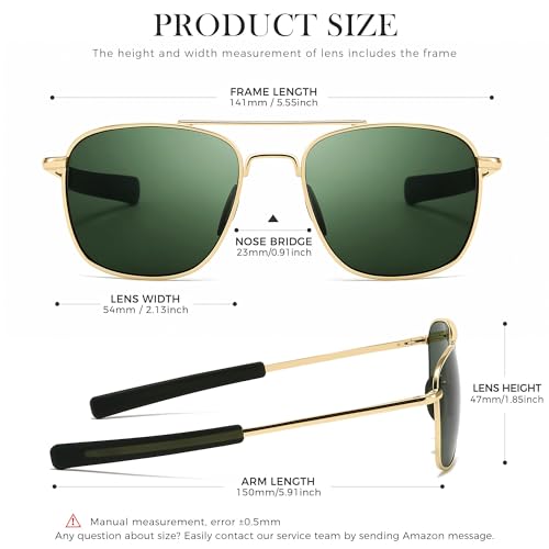 SUNGAIT Men's Military Style Polarized Pilot Aviator Sunglasses Bayonet Temples (Gold/Green (Spring Hinge)) - Image 5