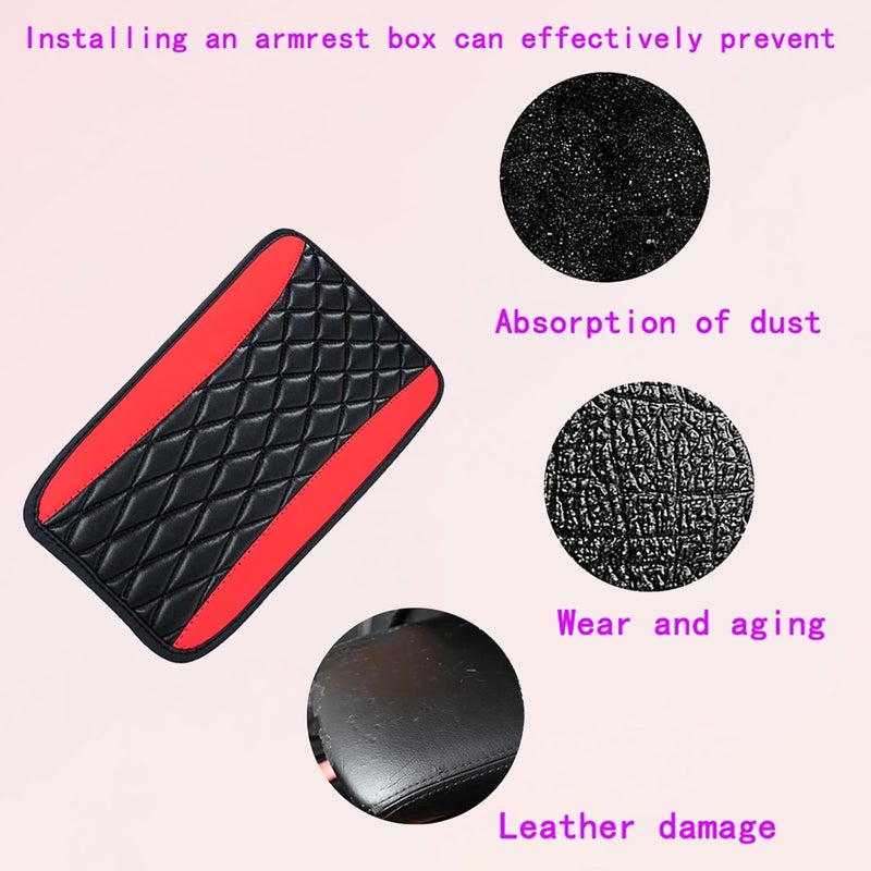 Duomama Red Universal Leather Car Center Console Cushion Pad - Waterproof Armrest Cover for Comfort & Style - Image 2