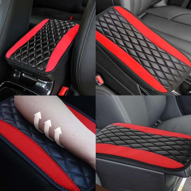 Duomama Red Universal Leather Car Center Console Cushion Pad - Waterproof Armrest Cover for Comfort & Style - Image 4