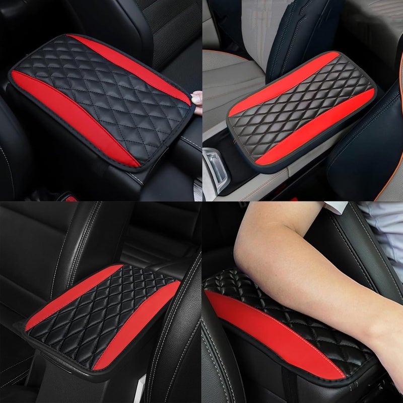 Duomama Red Universal Leather Car Center Console Cushion Pad - Waterproof Armrest Cover for Comfort & Style - Image 3