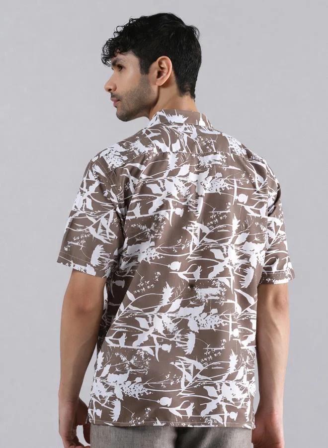 Take Two Men Brown Nature Burst Print Shirt