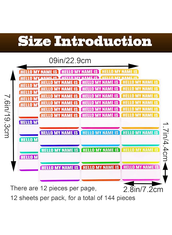 erorex 144Pcs 12 Colors Name Tag Stickers Peel And Stick Name Tag Labels Hello My Name Is Colorful Name Tags Labels Name Tags For Clothes For Office Meeting School Teachers And Mailing 2.8 Inch X1.7 Inch - Image 2