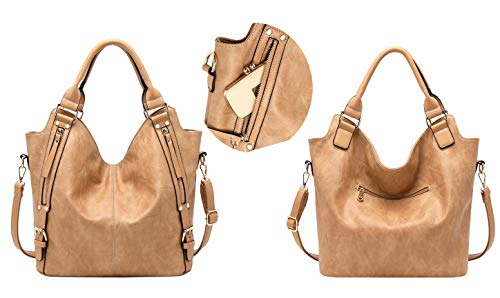 ITSCOSY Women Tote Bag Handbags PU Leather Fashion Hobo Shoulder Bags with Adjustable Shoulder Strap (L, Apricot) - Image 3
