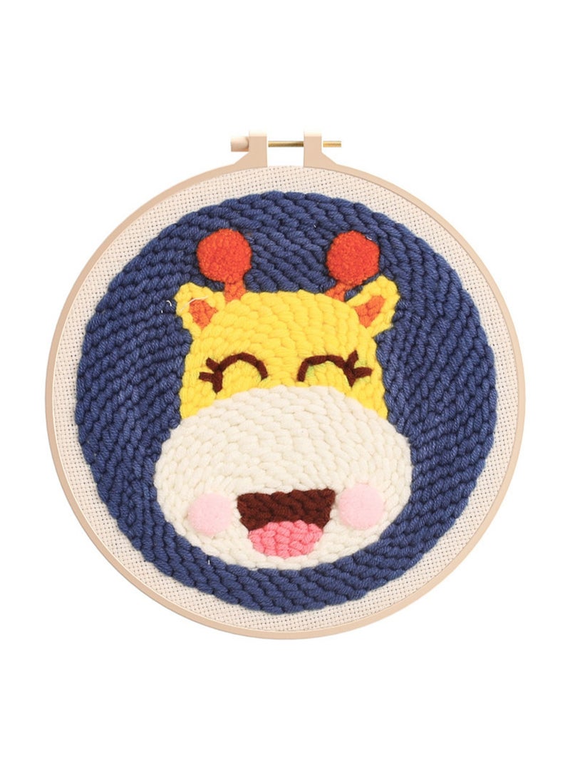 DIY Punch Needle Kit, Cute Cartoon Patterns for Beginners, 20x20cm Hoop Embroidery Punch Needle Beginner Craft Kit, Easy to Make for Adults and Children, Ideal Decorative Gift, Instructions Included (Happy Giraffe) - Image 1