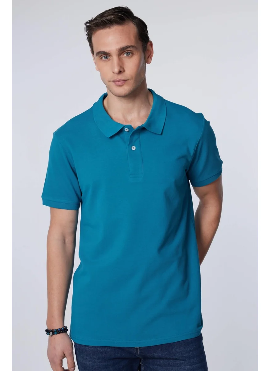 Tudors Men's Slim Fit Narrow Cut Cotton Plain Pique Blue Polo Collar T-Shirt