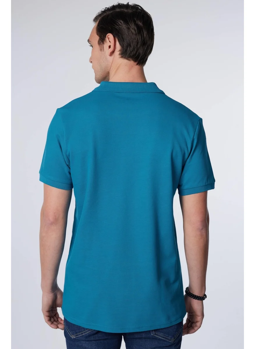 Tudors Men's Slim Fit Narrow Cut Cotton Plain Pique Blue Polo Collar T-Shirt