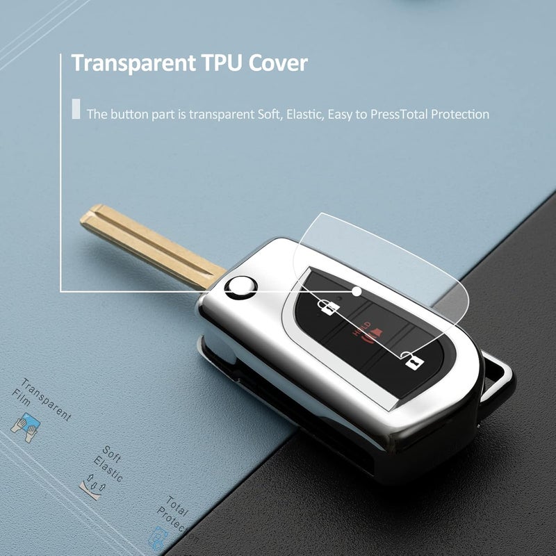 ZSPDACC Key Fob Cover Compatible with Toyota Key Fob Cover for Camry RAV4 Highlander Corolla Fortuner Tundra Silver TPU Protector Car Key Holder Accessories - Image 2