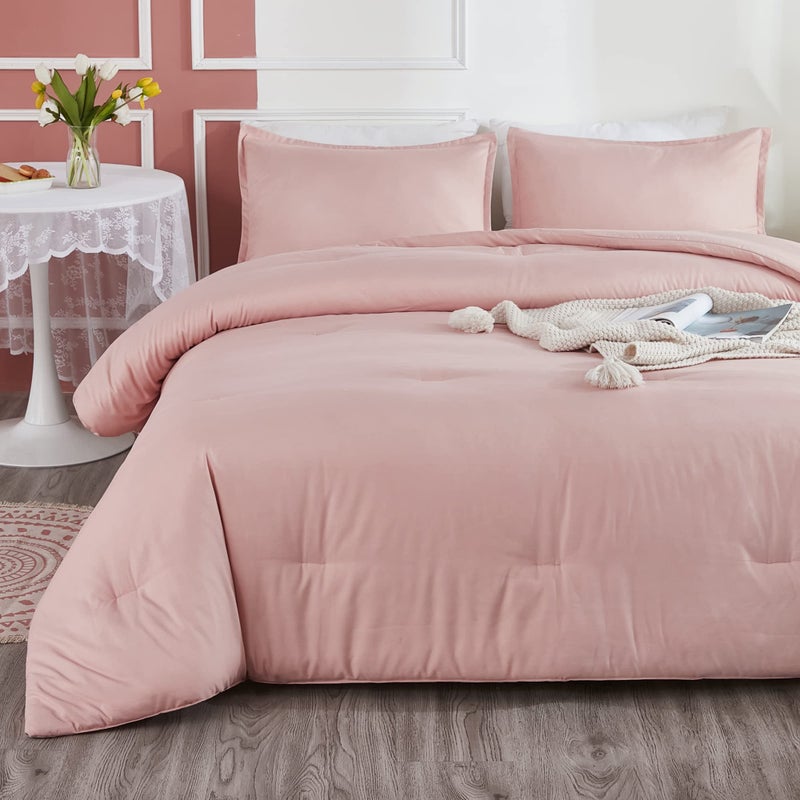 Litanika Pink Twin Comforter Set for Girls  2 Pieces Kids Blush Plain Bedding Comforter Set  All Season Bed Set (66x90In Comforter & 1 Pillowcase) - Image 5