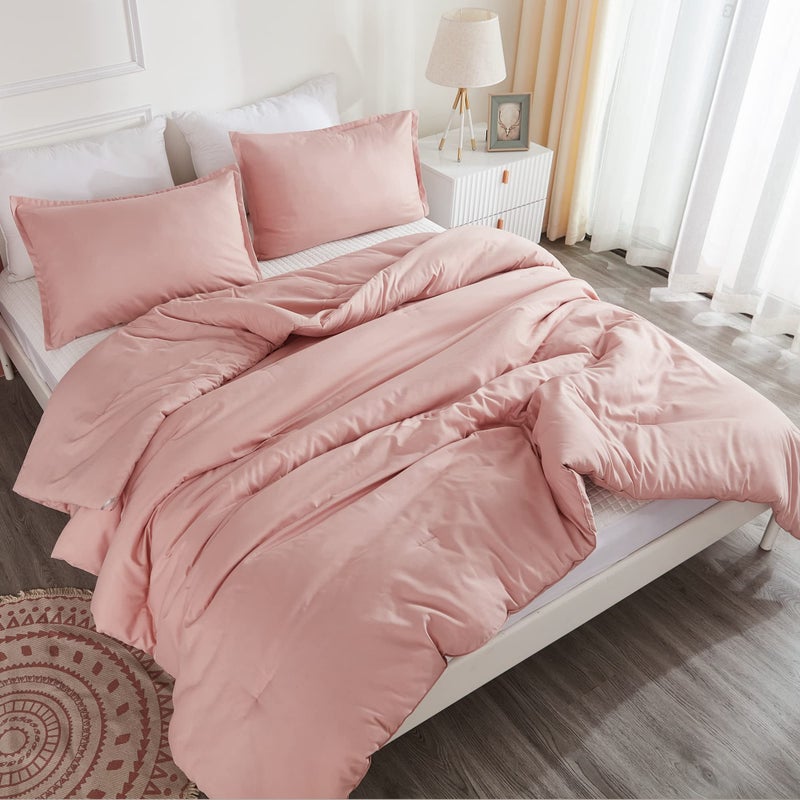 Litanika Pink Twin Comforter Set for Girls  2 Pieces Kids Blush Plain Bedding Comforter Set  All Season Bed Set (66x90In Comforter & 1 Pillowcase) - Image 4