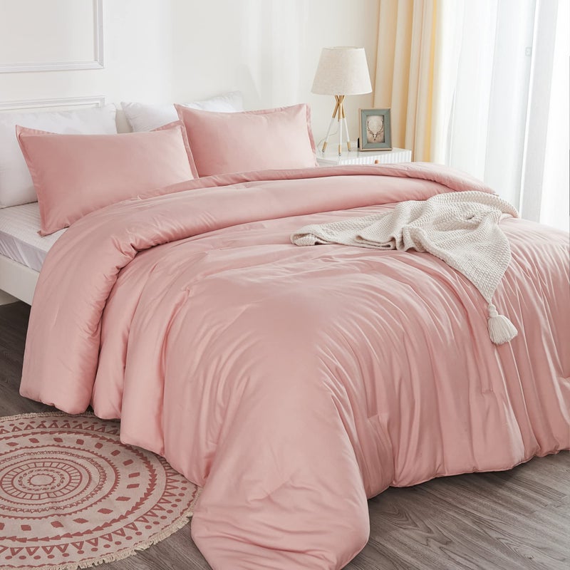 Litanika Pink Twin Comforter Set for Girls  2 Pieces Kids Blush Plain Bedding Comforter Set  All Season Bed Set (66x90In Comforter & 1 Pillowcase) - Image 3